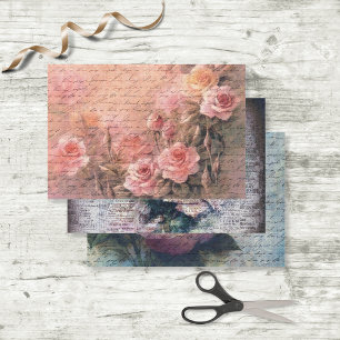 Feuille De Papier Cadeau Floral Rose Antique écriture manuscrite Découpage 