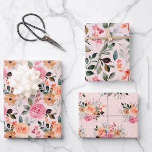 Feuille De Papier Cadeau Floral Rose d'été - Toutes les occasions Jeu de 3