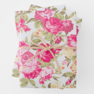 Feuille De Papier Cadeau Floral Rose en floraison victorienne