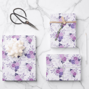 Feuille De Papier Cadeau Floral rose violet Élégante Fleurs Féminines