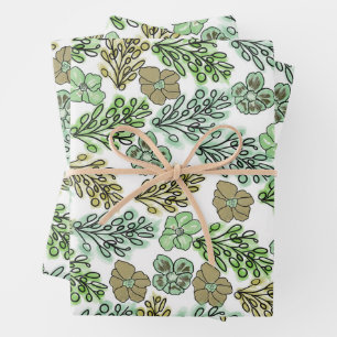 Feuille De Papier Cadeau Floral Valencia Vert Beige
