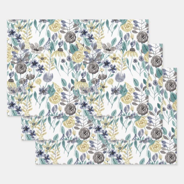 Feuille De Papier Cadeau Floral Watercolor (Lot)