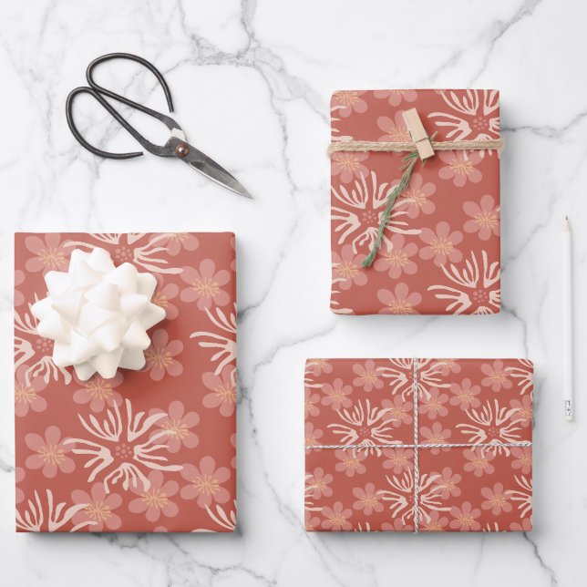 Feuille De Papier Cadeau Florales abstraites rose et jaune (Recto)