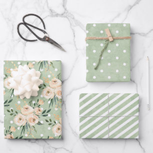 Feuille De Papier Cadeau Flore Beige Blush sur Mariage vert