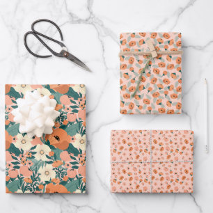 Feuille De Papier Cadeau Flore de pêche colorée