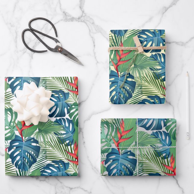 Feuille De Papier Cadeau Flore de verdure tropicale (Recto)