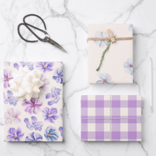 Feuille De Papier Cadeau Flore rose et violet printanière