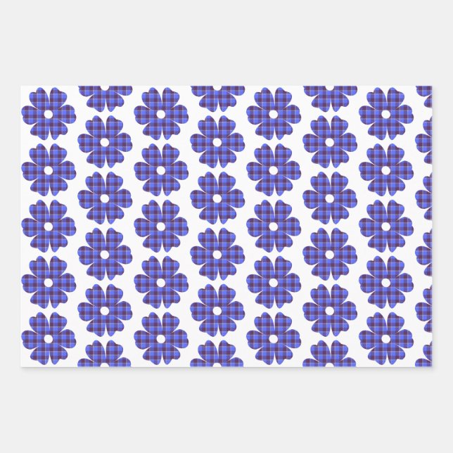 Feuille De Papier Cadeau Flower Shape Plaid Blue Cornflower (Devant)