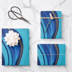 Feuille De Papier Cadeau Flux Abstrait moderne Art - Bleu et Or