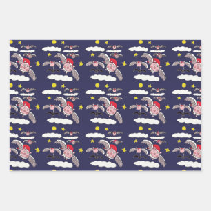 Feuille De Papier Cadeau Flying Pig Père Noël 