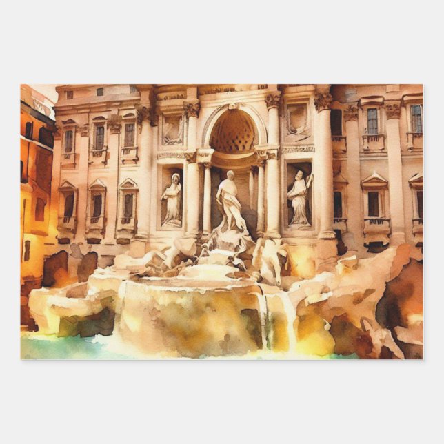 Feuille De Papier Cadeau Fontaines de Trevi, Italie Rome (Devant)