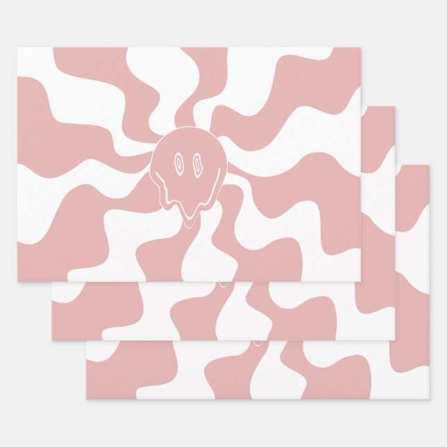 Feuille De Papier Cadeau Fonte de sourire en rose et blanc (Lot)