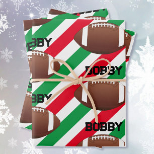 Feuille De Papier Cadeau Football Ajouter Nom Fun Noël Rouge & Vert 3