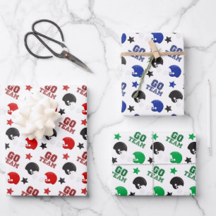 Feuille De Papier Cadeau Football américain Motifs rouge, bleu et vert