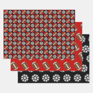 Feuille De Papier Cadeau Football et flocon de neige Noël rouge et noir