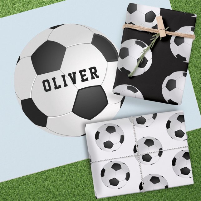 Feuille De Papier Cadeau Football Football Football Motif Enfants Nom Anniv (Créateur téléchargé)