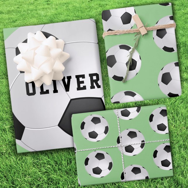 Feuille De Papier Cadeau Football Football Football Motif Enfants Nom Anniv (Créateur téléchargé)