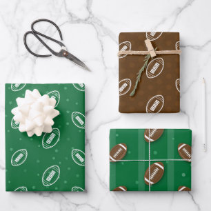 Feuille De Papier Cadeau Football Toss Design Vert Brown et blanc