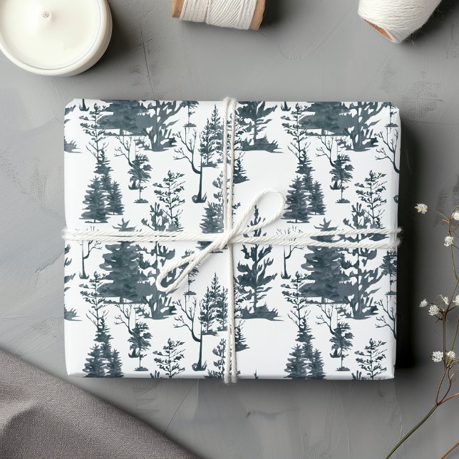 Feuille De Papier Cadeau Forêt Abstraite d'arbre noir et blanc élégant (Créateur téléchargé)