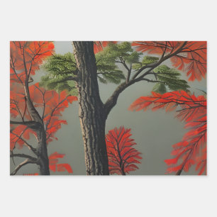 Feuille De Papier Cadeau Forêt Abstraite du nord de l'automne