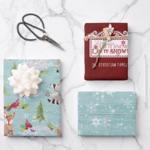 Feuille De Papier Cadeau Forêt boisée Animaux Noël Renard renard renard nei