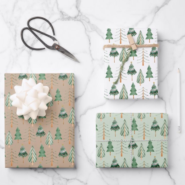 Feuille De Papier Cadeau Forêt d'arbres de Noël (Recto)