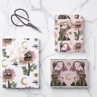 Feuille De Papier Cadeau Forêt de champignons de laine rose mignonne