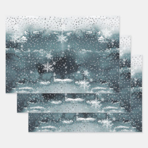 Feuille De Papier Cadeau Forêt de montagne d'hiver neige neige neige neige 