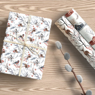Feuille De Papier Cadeau Forêt de neige Animaux de vacances