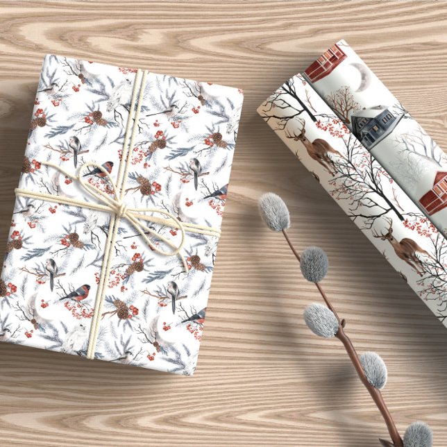 Feuille De Papier Cadeau Forêt de neige Animaux de vacances (Créateur téléchargé)