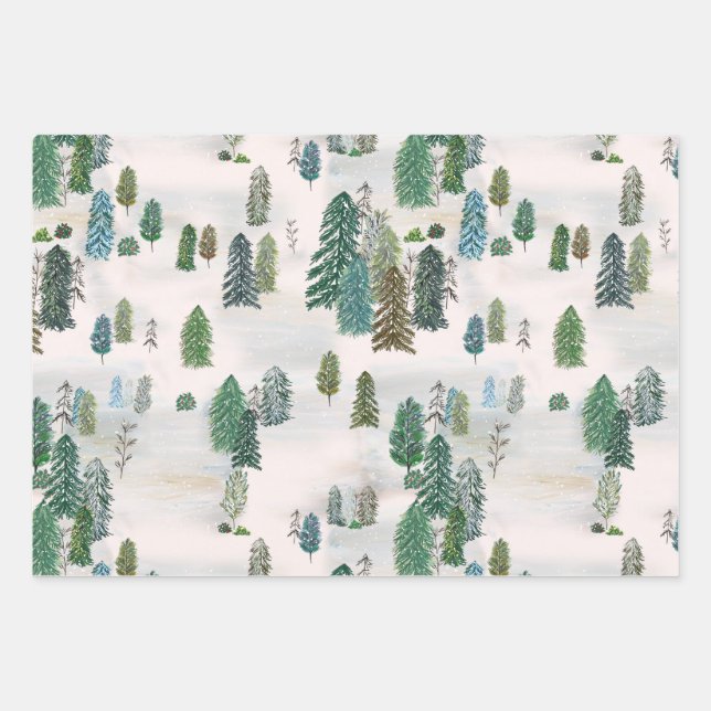 Feuille De Papier Cadeau Forêt d'hiver enchantée (Devant)