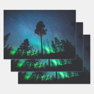 Feuille De Papier Cadeau Forêt Northern Lights
