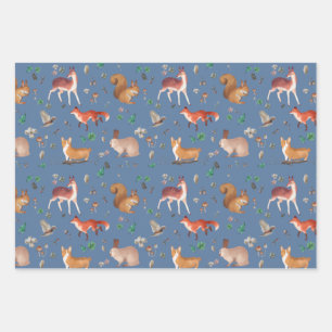 Feuille De Papier Cadeau forfait in watercolor pattern- bambi, fox, coney