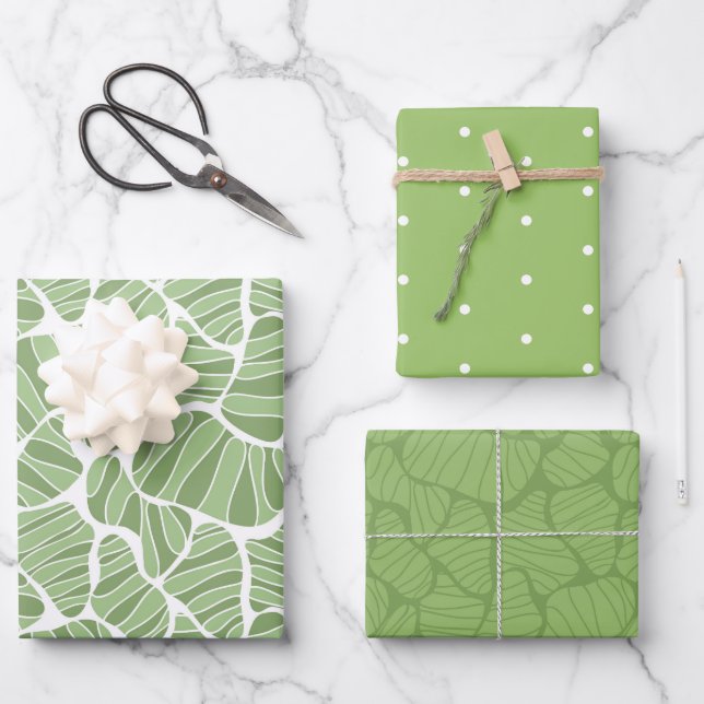 Feuille De Papier Cadeau Forme Abstraite verte et blanche (Recto)