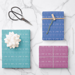 Feuille De Papier Cadeau Formes d'ours simples avec arbres et coeurs vacanc