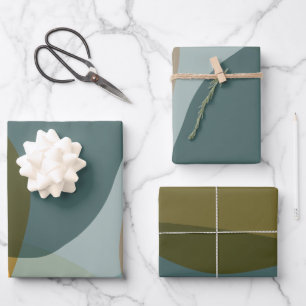 Feuille De Papier Cadeau Formes géométriques Abstraites Boho Bleu et Jaune