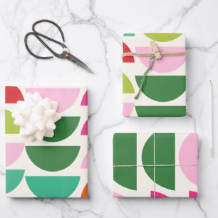 Feuille De Papier Cadeau Formes géométriques colorées de Noël modernes