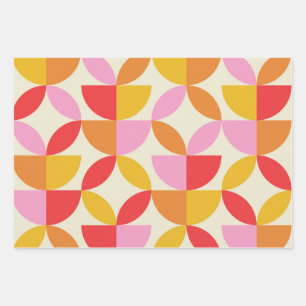 Feuille De Papier Cadeau Formes géométriques colorées du milieu du siècle