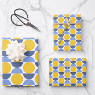 Feuille De Papier Cadeau Formes géométriques modernes bleues et jaunes
