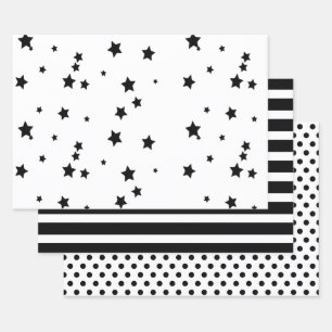 Feuille De Papier Cadeau Formes géométriques noir et blanc