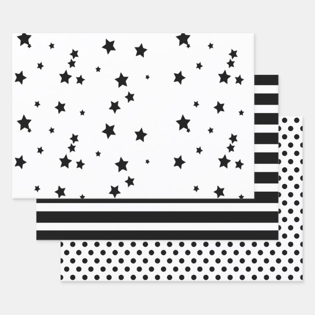 Feuille De Papier Cadeau Formes géométriques noir et blanc (Lot)