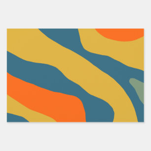 Feuille De Papier Cadeau Formes organiques Boho Motif moutarde Orange Bleu