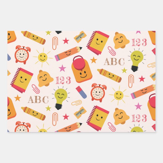 Feuille De Papier Cadeau Fournitures scolaires de dessin animé Kawaii (Devant)