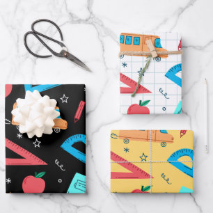 Feuille De Papier Cadeau Fournitures scolaires mignonnes Retour au Motif sc