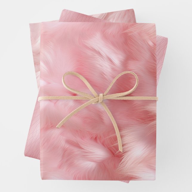 Feuille De Papier Cadeau Fourrure rose pâle (En situation)