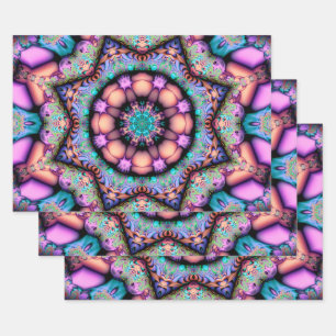 Feuille De Papier Cadeau Fractal Mandala Floral Psychedelic