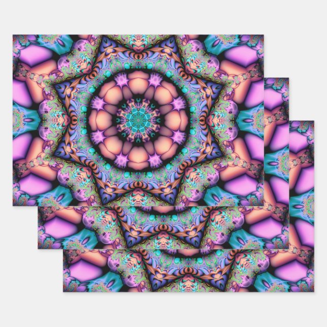 Feuille De Papier Cadeau Fractal Mandala Floral Psychedelic (Lot)
