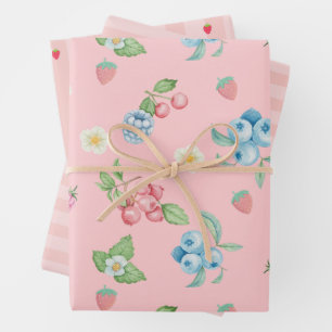 Feuille De Papier Cadeau Fraise Anniversaire Berry premier rose