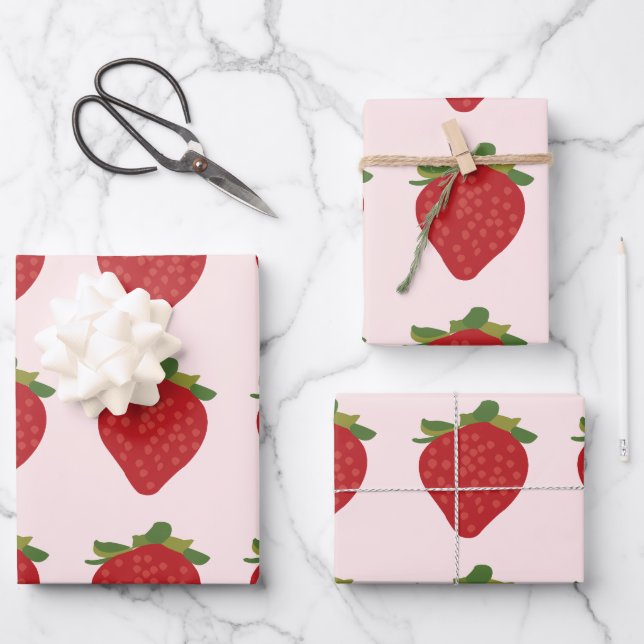 Feuille De Papier Cadeau Fraise Anniversaire Fraises d'été (Recto)