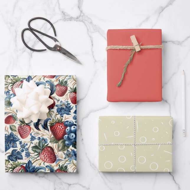 Feuille De Papier Cadeau Fraise bleuté comestible couleur (Recto)